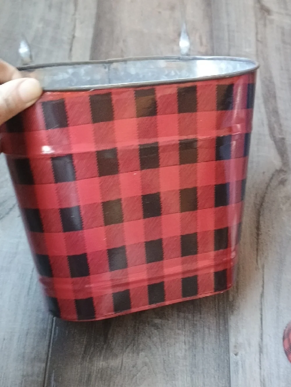 Red Buffalo Plaid Galvanized Metal Buckets with Handle - Set of 2
